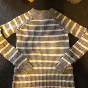 SO gray and white striped sweater.